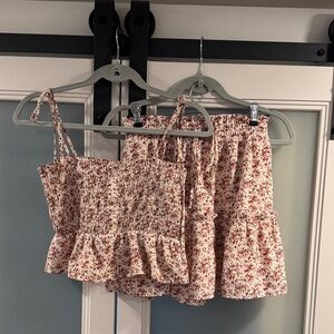 Paper Crane Floral Skirt Set in Cream and Pink